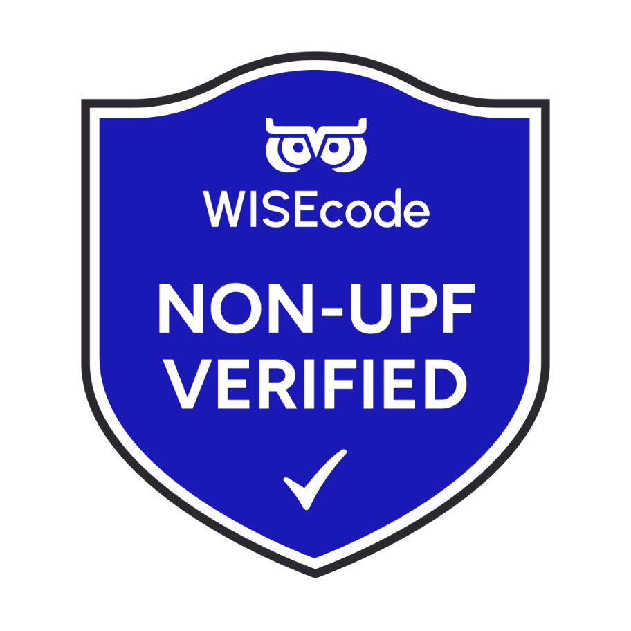 WISEcode non UPF verified shield badge